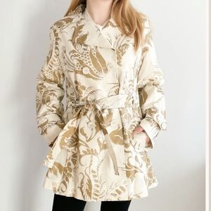 CAbi Wimbledon Courtside Double Breasted Short Trench Coat Metallic Floral - M